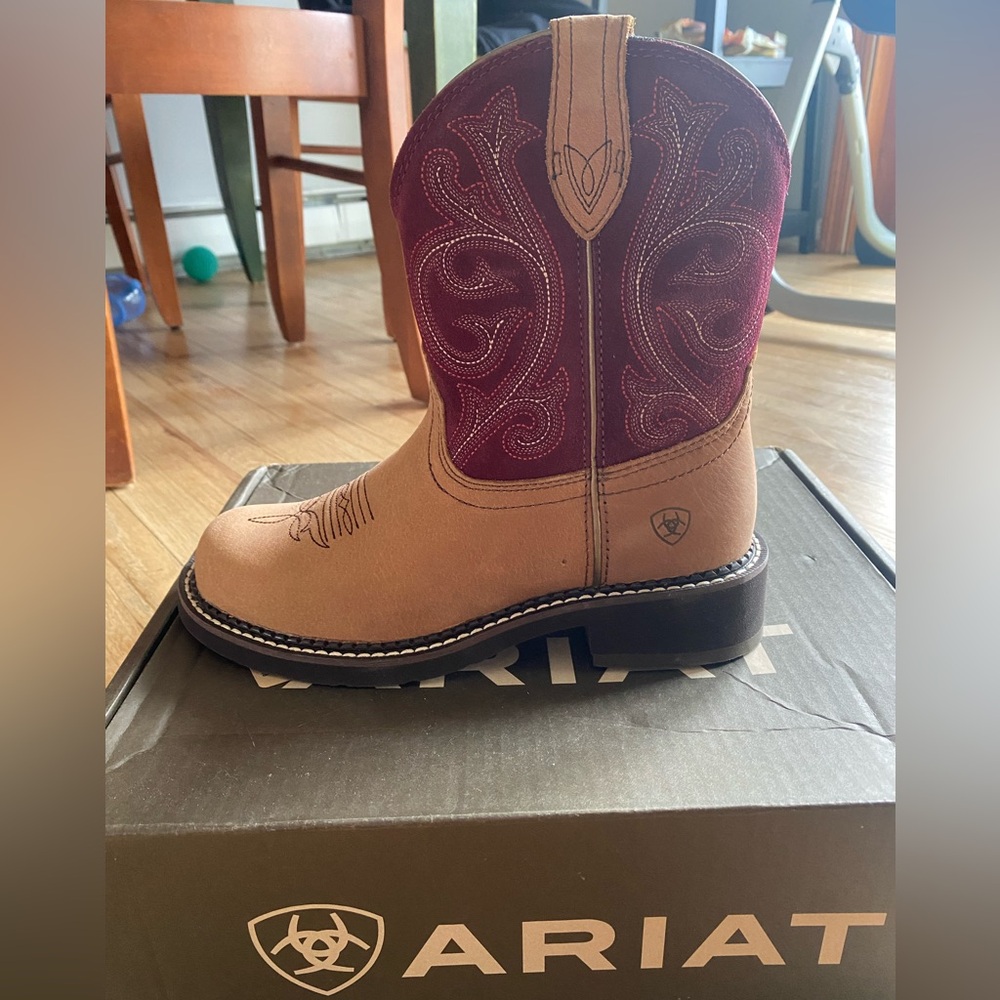 Ariat Tan and Burgundy Kids Western Boot